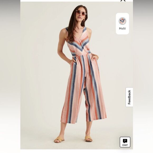Lucky Brand V-Neck Striped Jumpsuit Multicolored Size Small - Picture 1 of 11